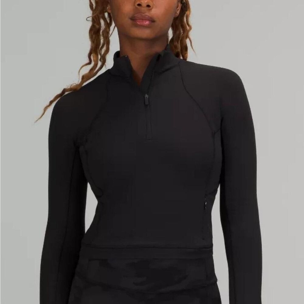 Lululemon It's Rulu Run Cropped 1/2 zip Women's Black Long Sleeve Top